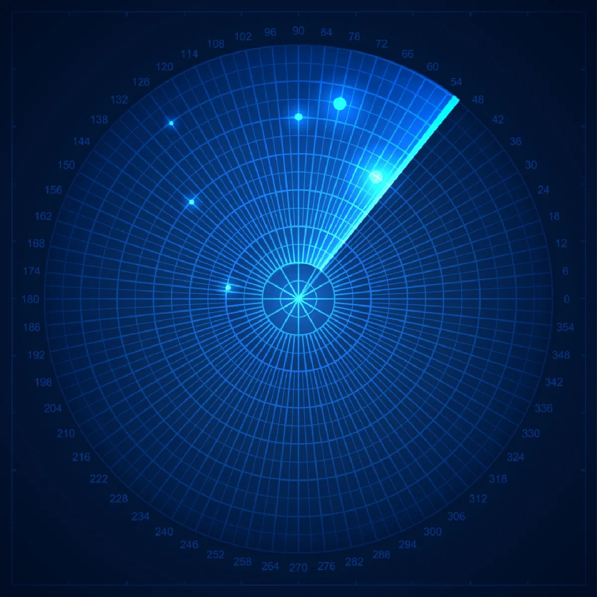 A radar sweep on a blue screen, scanning for threats